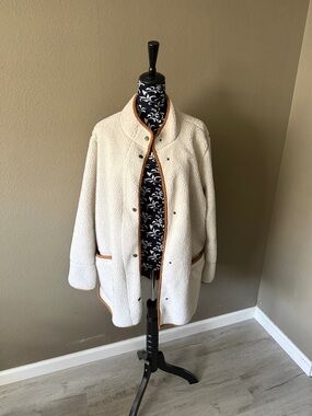 Old Navy Cream Sherpa Jacket with Tan Trim